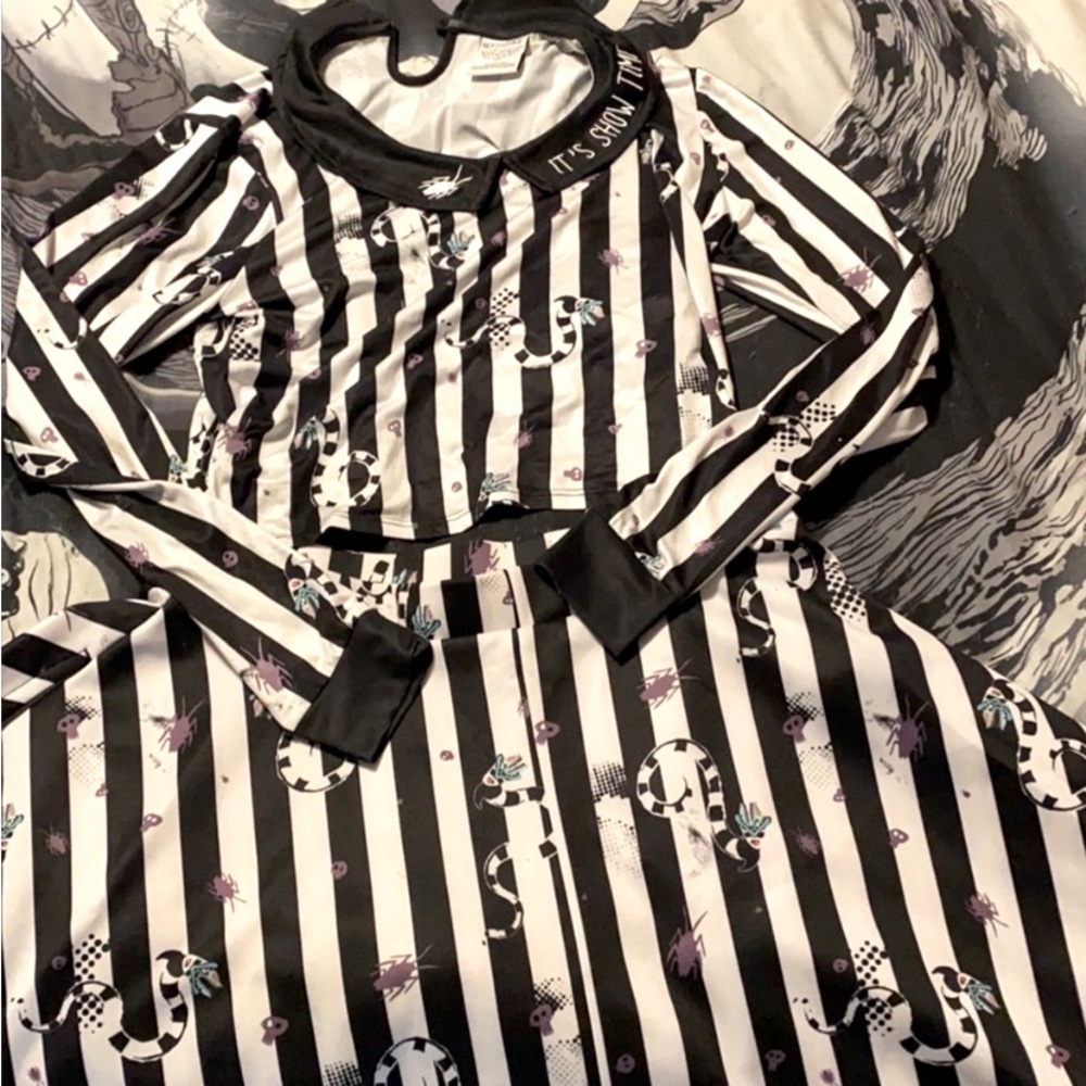 HP BEETLEJUICE-MATCHING CIRCLE SKIRT & LONG SLEEVE TOP SET~PETER PAN COLLAR - Picture 3 of 11